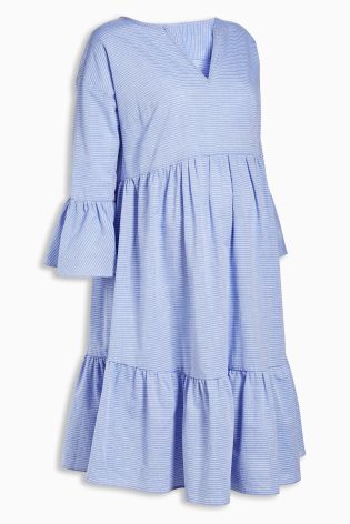 Blue/White Maternity Stripe Cotton Dress